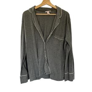 Victoria's Secret gray pink sleepwear long sleeved button down shirt women's L